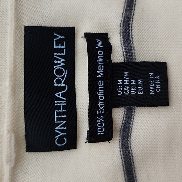 Cynthia Rowley 100% Extrafine Merino Wool Open Front Long  Cardigan Cream Grey M - Picture 3 of 8